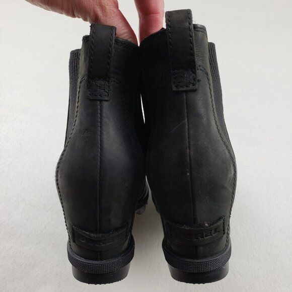 Sorel Joan of Arctic Wedge II Chelsea Boot Women 8.5 Black Leather Pull On Ankle - Picture 9 of 13